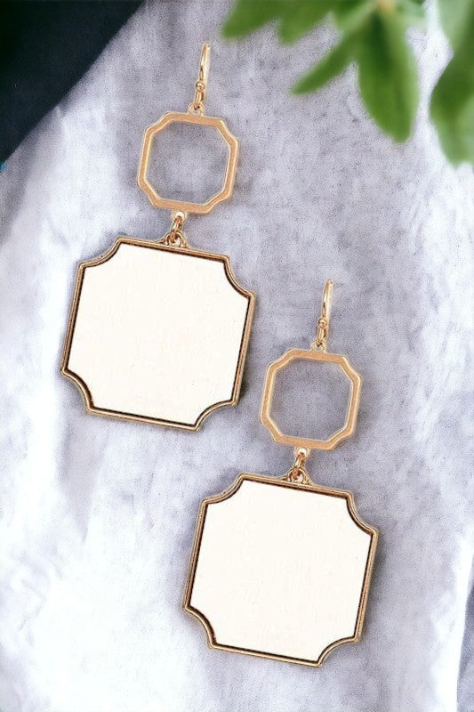 Framed Wooden Shape Link Dangle Earring