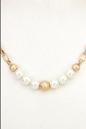 Pearl and Ball Link Chain Necklace Set