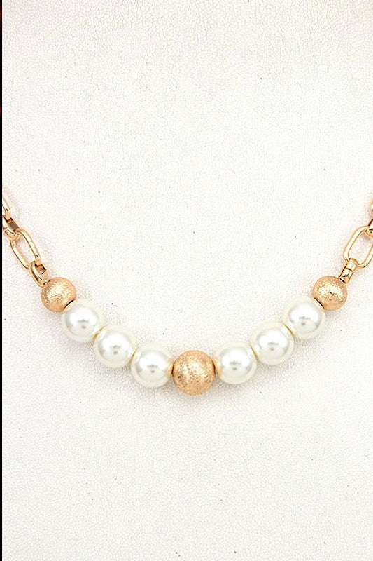 Pearl and Ball Link Chain Necklace Set