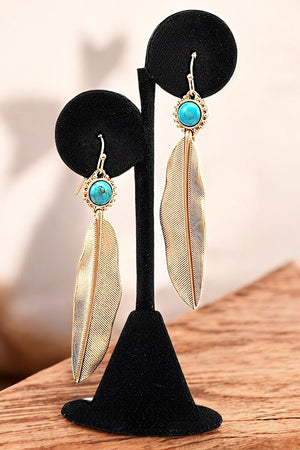 SEMI PRECIOUS STONE ACCENT LEAF DANGLE EARRING