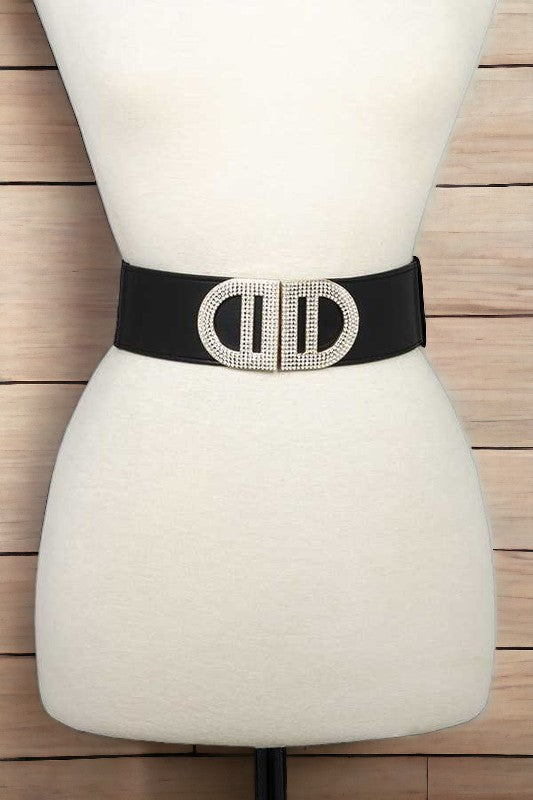 Rhinestone Buckle Pave Fashion Stretch Belt