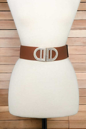 Rhinestone Buckle Pave Fashion Stretch Belt