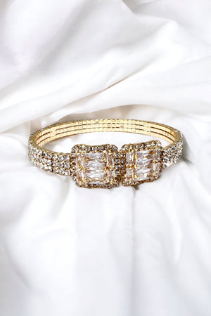 Triple Rhinestone Row Square Gem Bracelet