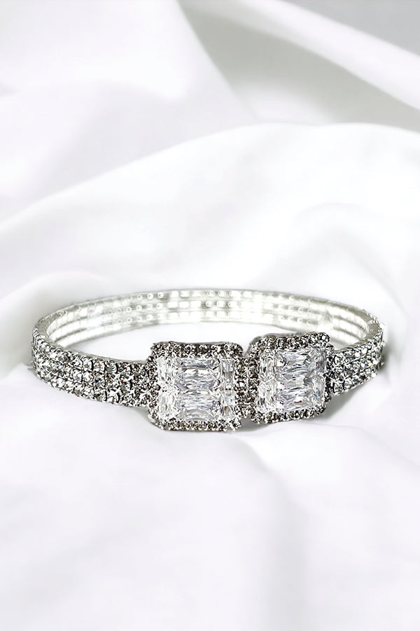 Triple Rhinestone Row Square Gem Bracelet