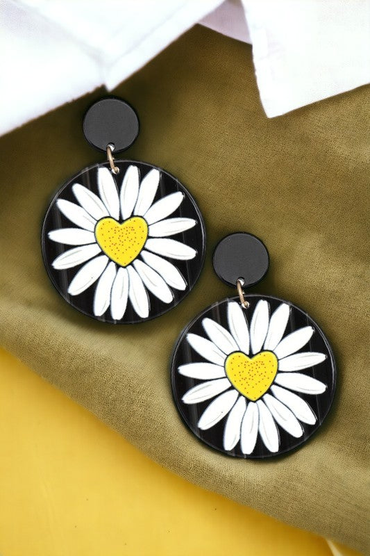 Sunflower Accent Round Drop Earring