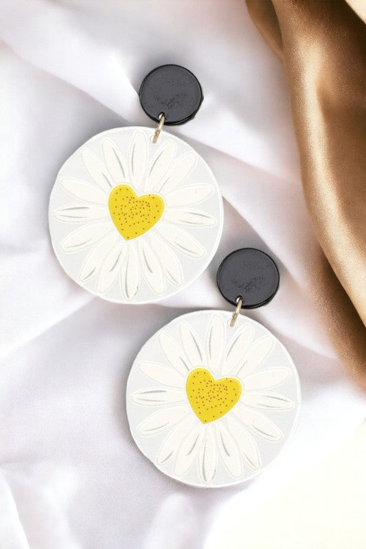 Sunflower Accent Round Drop Earring