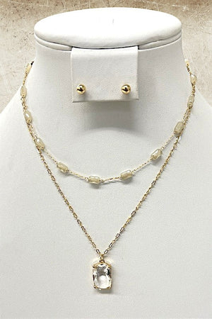 Gemstone Pendant Layered Necklace Set