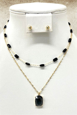 Gemstone Pendant Layered Necklace Set