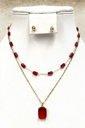 Gemstone Pendant Layered Necklace Set