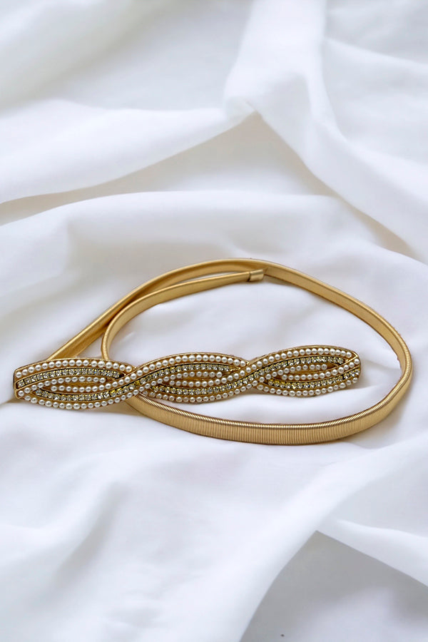 Twist Pearl Gem Buckle Fashion Belt