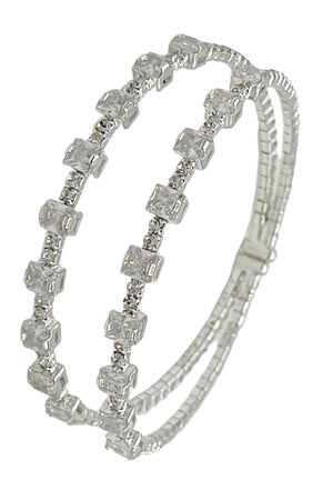 Crystal Rhinestone Double Row Flex Bracelet