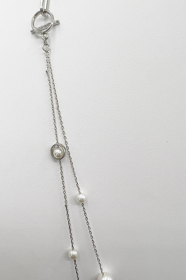 Elongated Pearl Ring Station Necklace Set