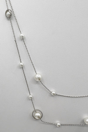 Elongated Pearl Ring Station Necklace Set