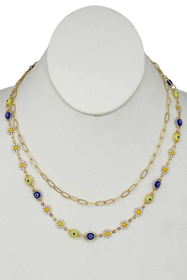 Floral Evil Eye Mix Layered Necklace