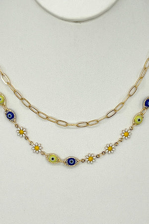 Floral Evil Eye Mix Layered Necklace