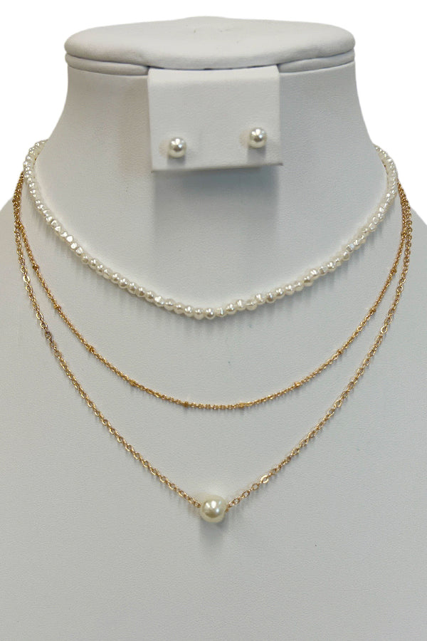 Layered Pearl Chain Mix Necklace Set