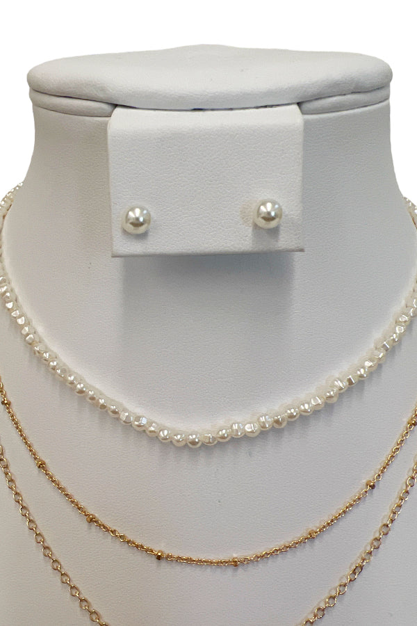 Layered Pearl Chain Mix Necklace Set