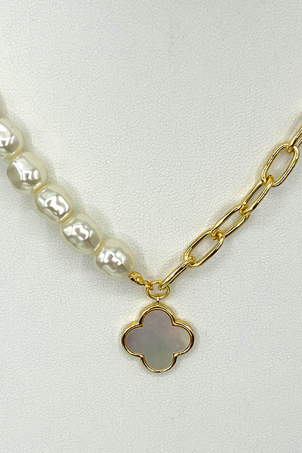 Pearl Chain Clover Pendant Necklace