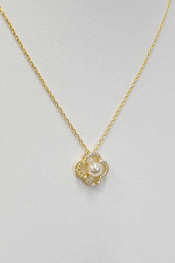 Clover Pearl Accent Pendant Necklace