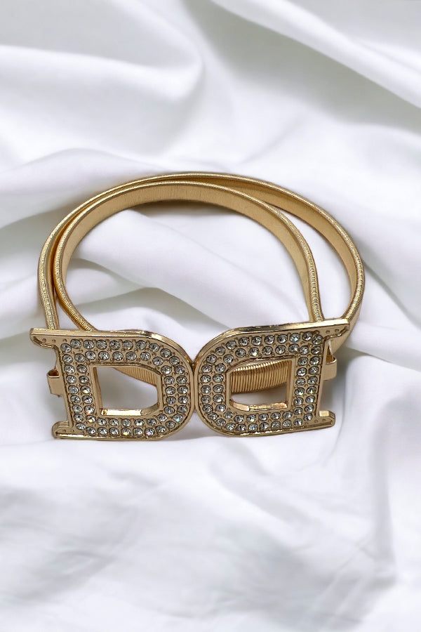 Double Rhinestone Buckle Fashion Belt