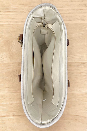 BAMBOO HANDLE SOLID WOVEN FASHION TOTE BAG