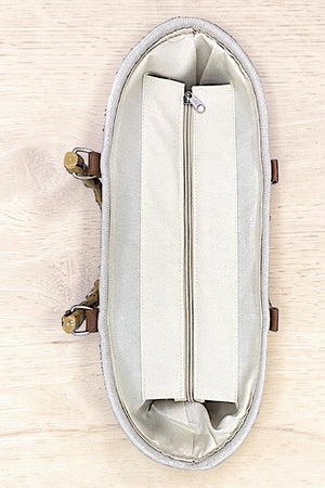 BAMBOO HANDLE STRIPED WOVEN FASHION TOTE BAG