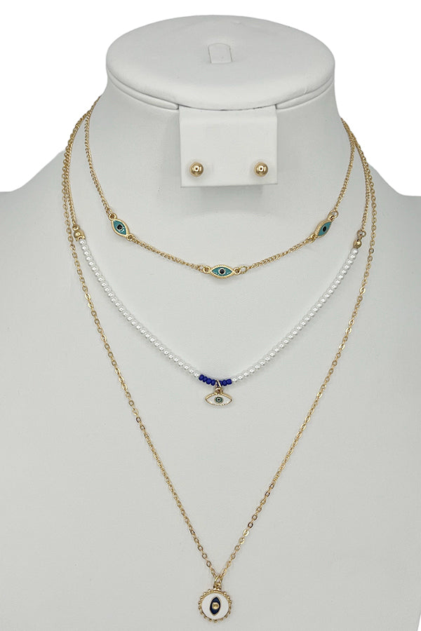 Layered Evil Eye Mix Pendant Necklace Set