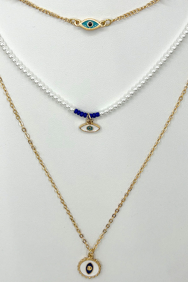 Layered Evil Eye Mix Pendant Necklace Set