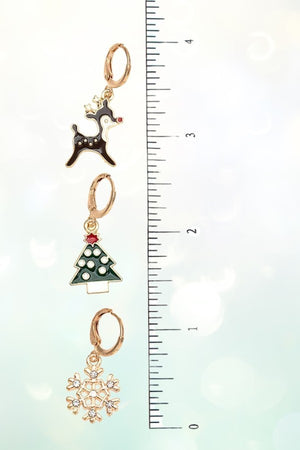 MIX CHRISTMAS CHARMS DANGLE MINI HOOP EARRING SET