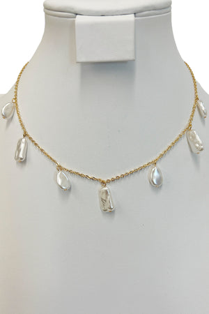 Flat Pearl Layered Chain Necklace Set