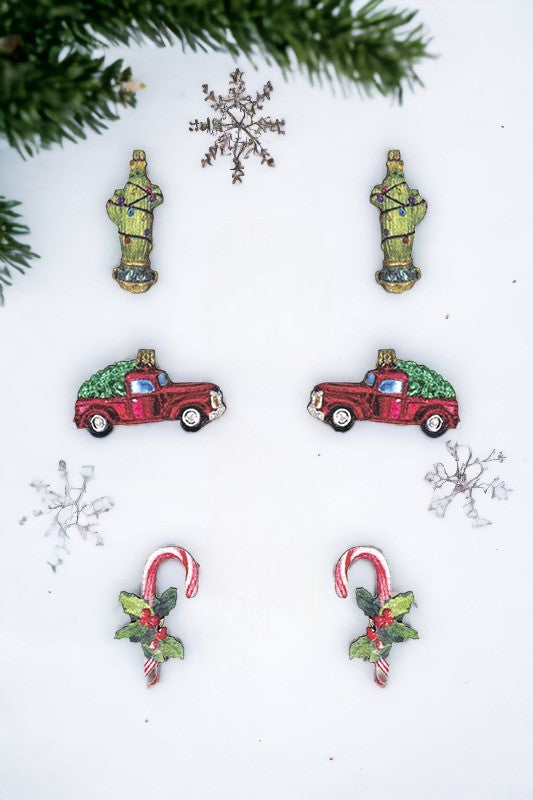 CHRISTMAS MIX TRUCK POST EARRING SET