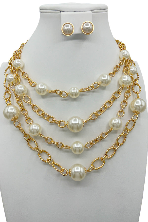 Layered Pearl Accent Necklace Set