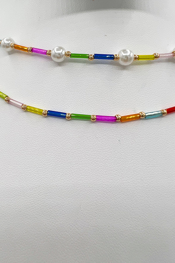 Multi Color Pearl Station Necklace Set