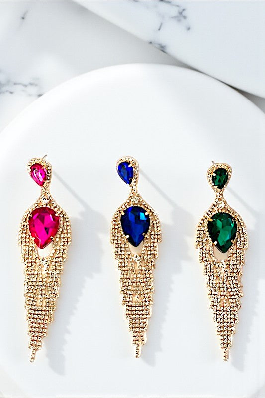 Fringe Rhinestone Teardrop Accent Dangle Earring