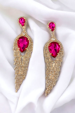 Fringe Rhinestone Teardrop Accent Dangle Earring