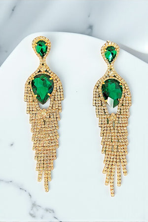 Fringe Rhinestone Teardrop Accent Dangle Earring