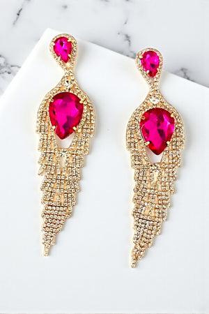 Fringe Rhinestone Teardrop Accent Dangle Earring