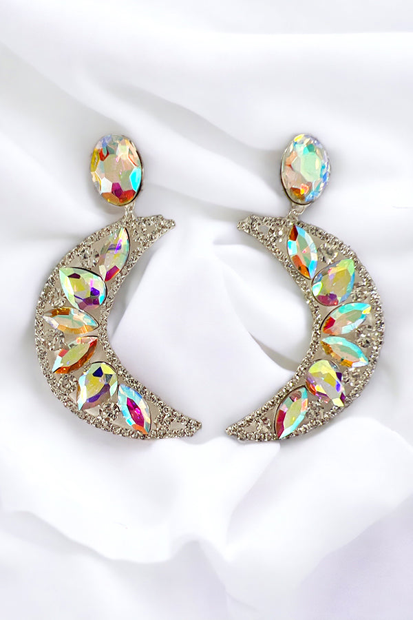 Faceted Crystal Gem Crescent Drop Earring