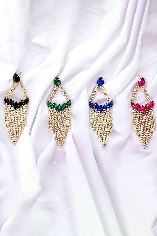 Framed Crystal Gem Fringe Dangle Earring