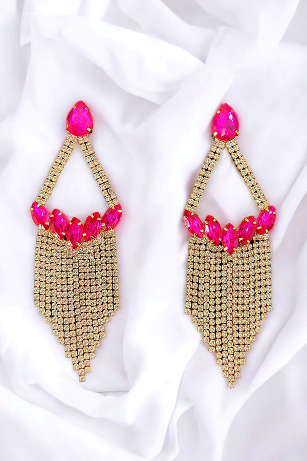 Framed Crystal Gem Fringe Dangle Earring