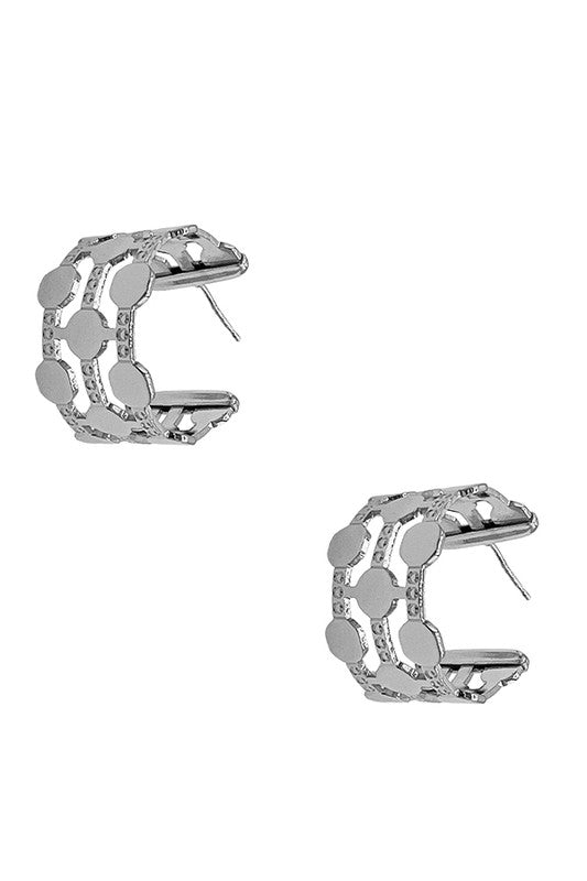 Multi Row Metal Accent Semi Hoop Earring