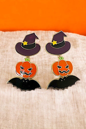 Scary Pumpkin Witch Hat Drop Earring