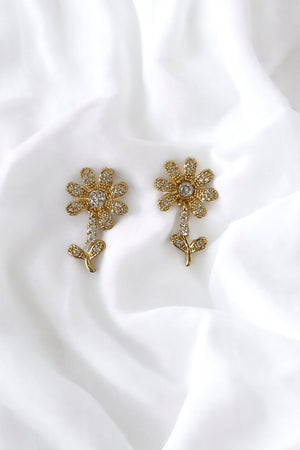 Floral Rhinestone Pave Post Earring