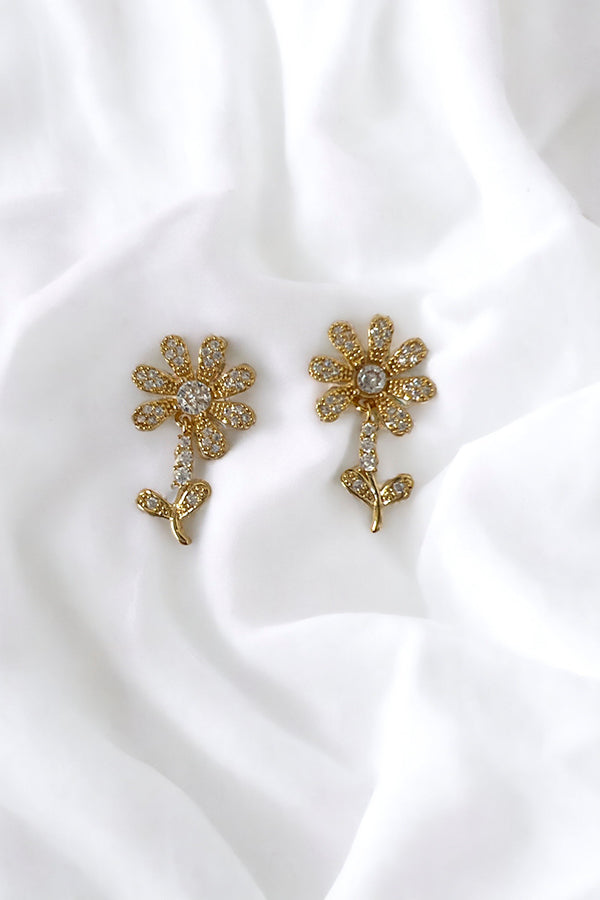 Floral Rhinestone Pave Post Earring