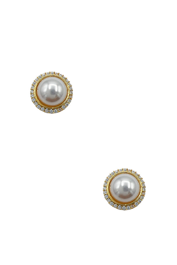 Rhinestone Framed Pearl Post Earring