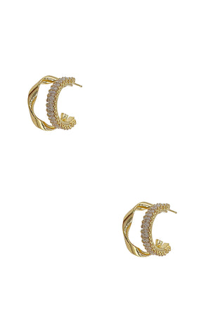 Cubic Zirconia Twist Detail Semi Hoop Earring