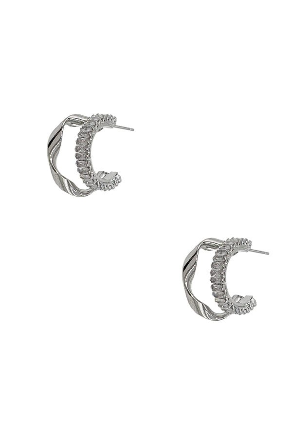 Cubic Zirconia Twist Detail Semi Hoop Earring