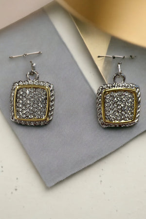 Rhinestone Square Pendant Cable Chain Necklace Set