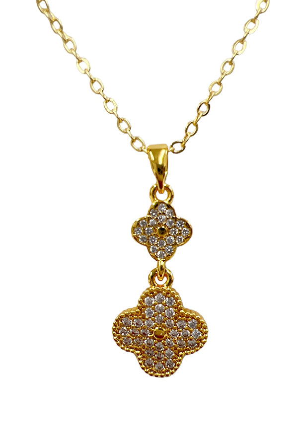 Double Clover Cubic Zirconia Pendant Necklace