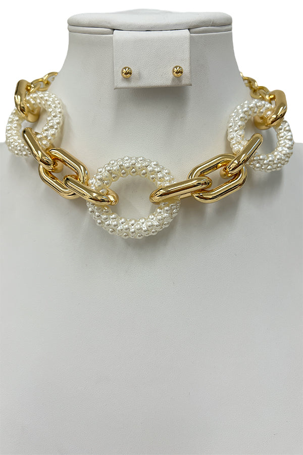 Pearl Chain Link Accent Necklace Set